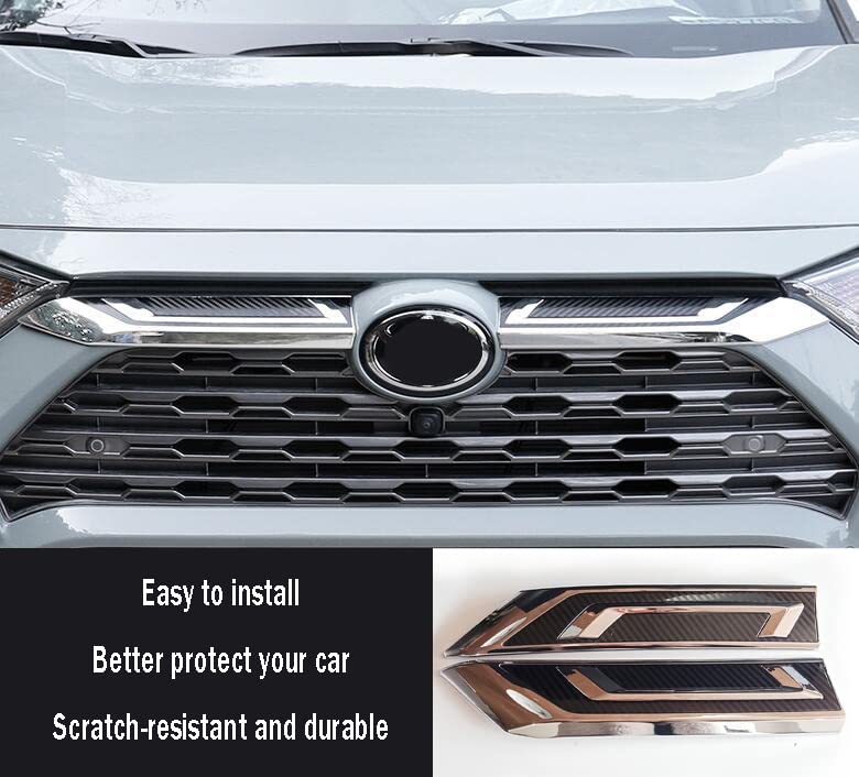 Image of Car Accessories Fit For Toyota RAV4 2019-2022 2023 2024 2025 Front Center Grills Cover Trim Chrome Carbon Fiber Pattern ABS 2 PCS (Not For RAV4 Adventure)