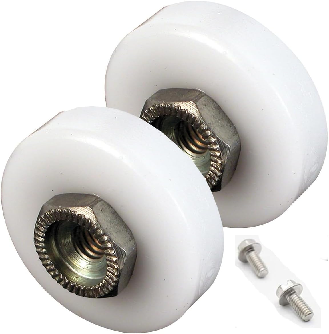 3/4" Flat Edge Nylon Roller Ball Bearing Shower Door Roller with Threaded Hex Hub (2 Pack) | Flat Roller Ball Bearing Tub Enclosure