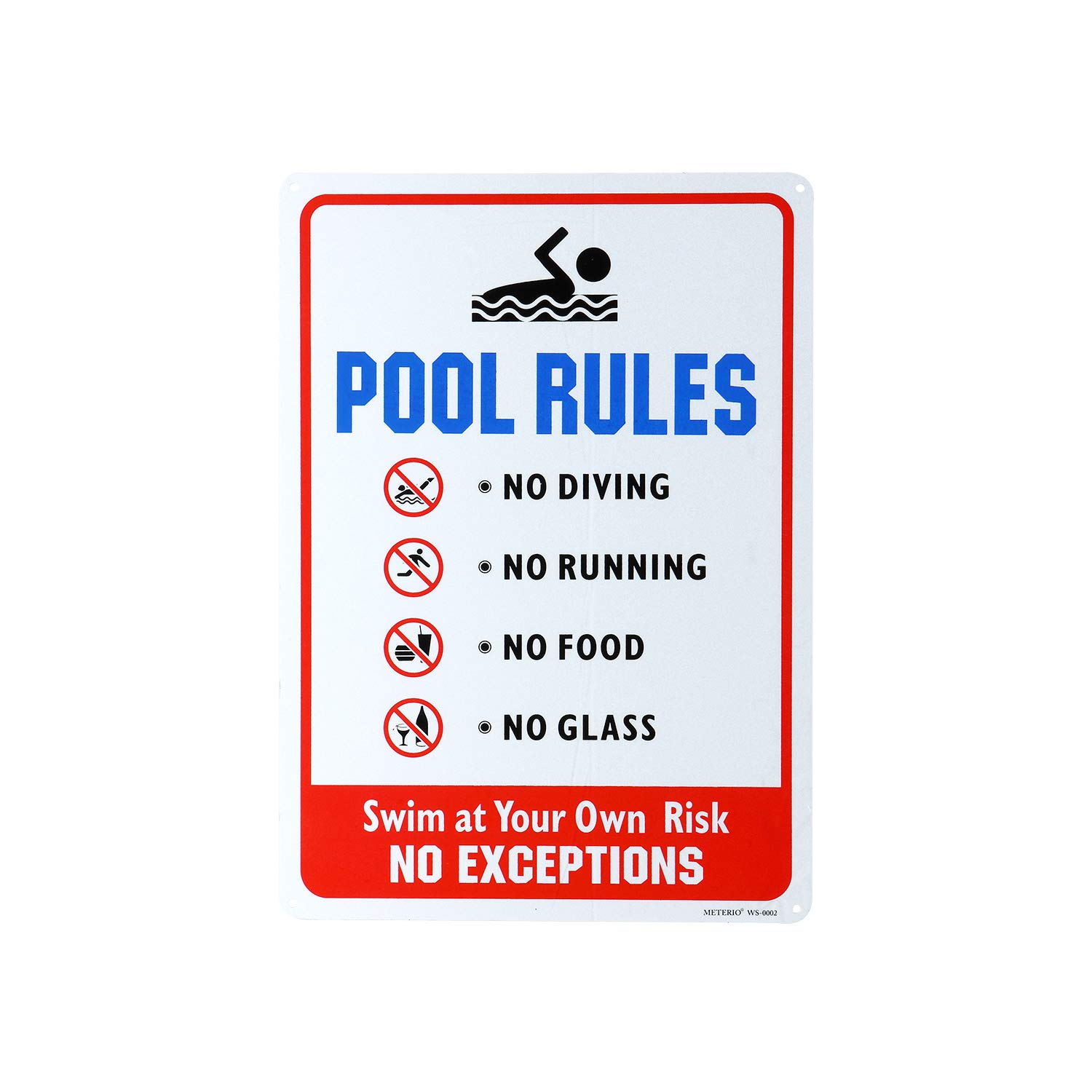 Buy METERIO Pool Rules Sign, No Diving No Running No Food No Glass
