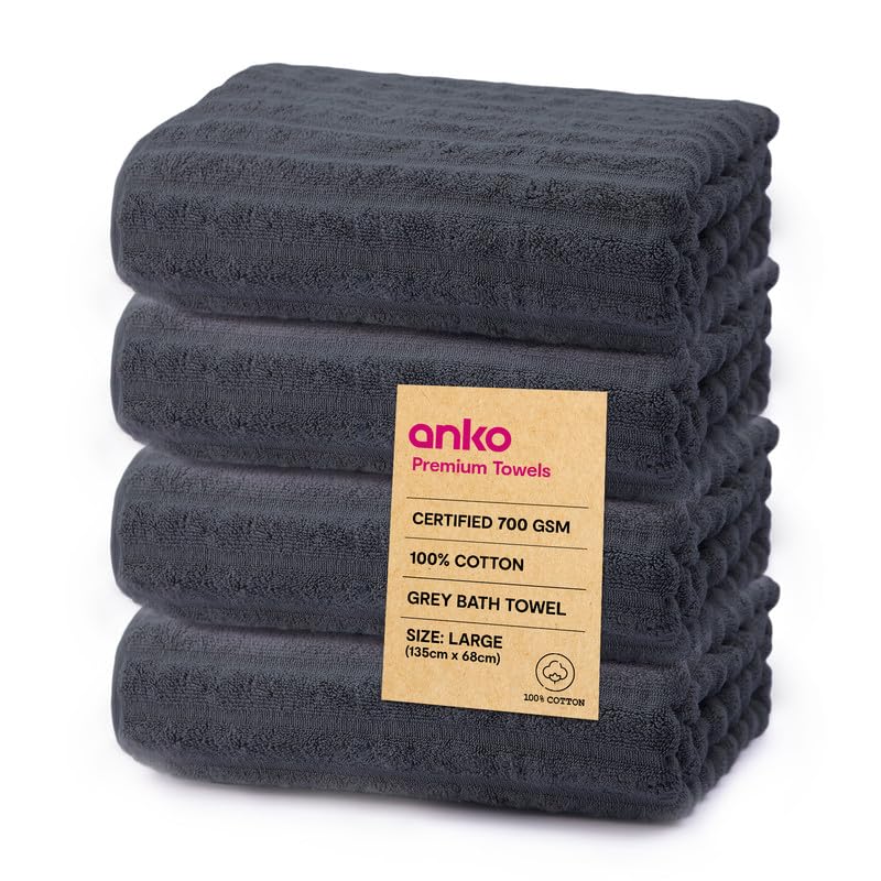 Anko Australia 100% Cotton 700 GSM Large Ribbed Bath Towel | Set of 4 | Super-Soft, Absorbent, Quick-Drying | Olive Green Towel for Men, Women & Kids | 135x68 cm |Travel, Gym, Spa Towel (B0CJ9N9QLX) Amazon Price History, Amazon Price Tracker