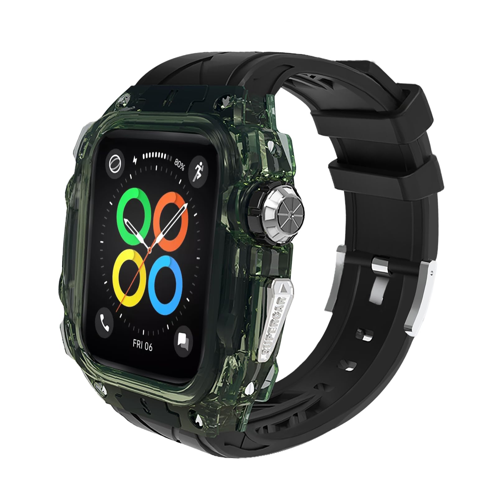 Bands with Case Compatible with Apple Watch 9/8/7 45mm, FS91 Sport Series polycarbonate Case Protective Cover for iWatch 6/SE/5/4 44/45mm Men(Dark Green)