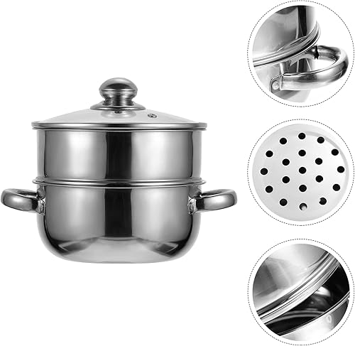 Miniatura 8 de Olla grande de acero inoxidable con tapa de vidrio, olla de metal, olla de jabón de doble capa, olla de caldera, utensilios de cocina al vapor, olla