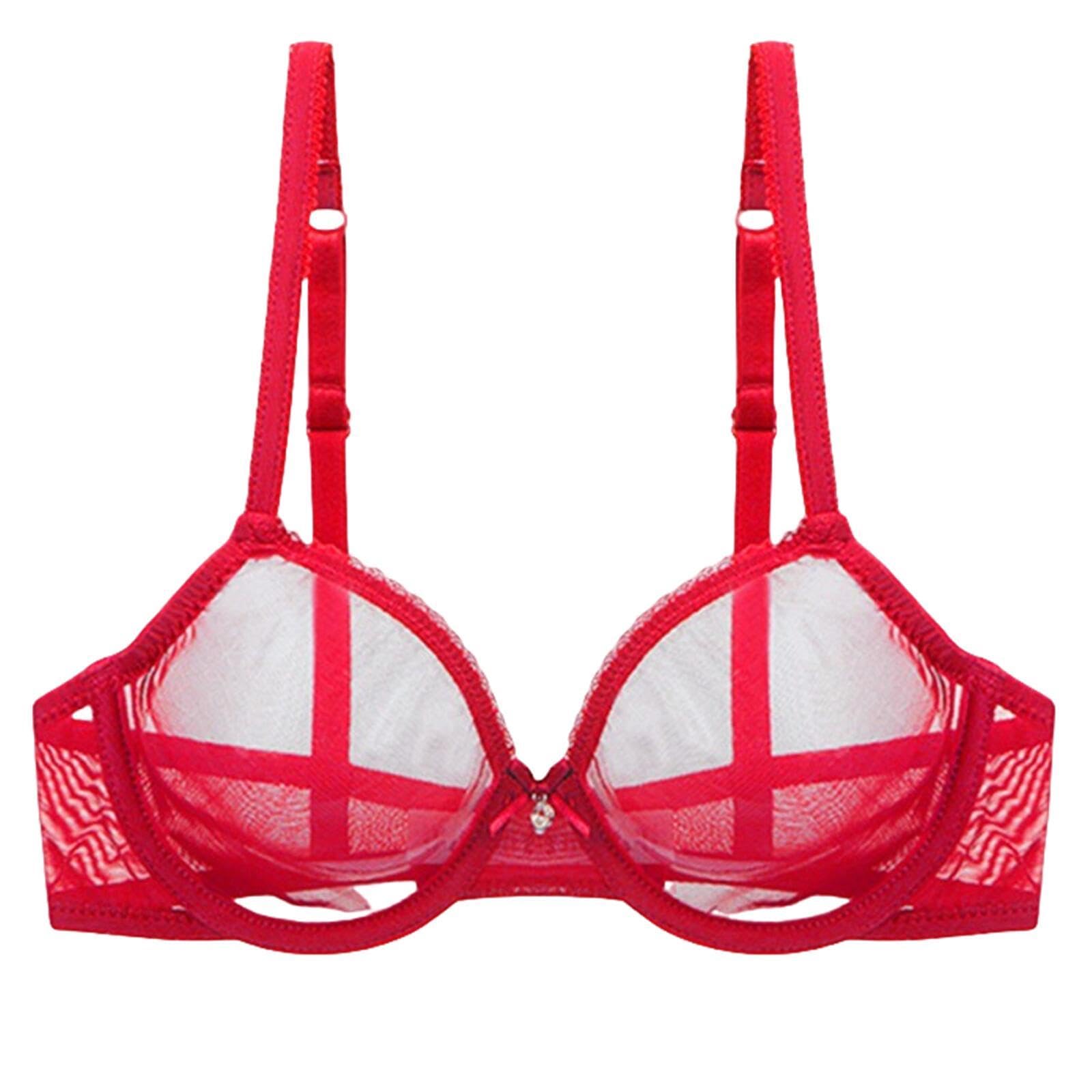 Hlyldl Women's Red Lace Sheer Bra See Through Sexy Underwire Unlined Mesh Ultra Sexy Lace Plus Size Bra