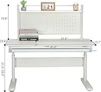 Vista 18 de FCD Escritorio ergonómico de madera de altura ajustable para niños con silla, mesa de dibujo, estación de computadora, estantería integrada