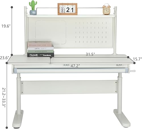 Miniatura 18 de FCD Escritorio ergonómico de madera de altura ajustable para niños con silla, mesa de dibujo, estación de computadora, estantería integrada