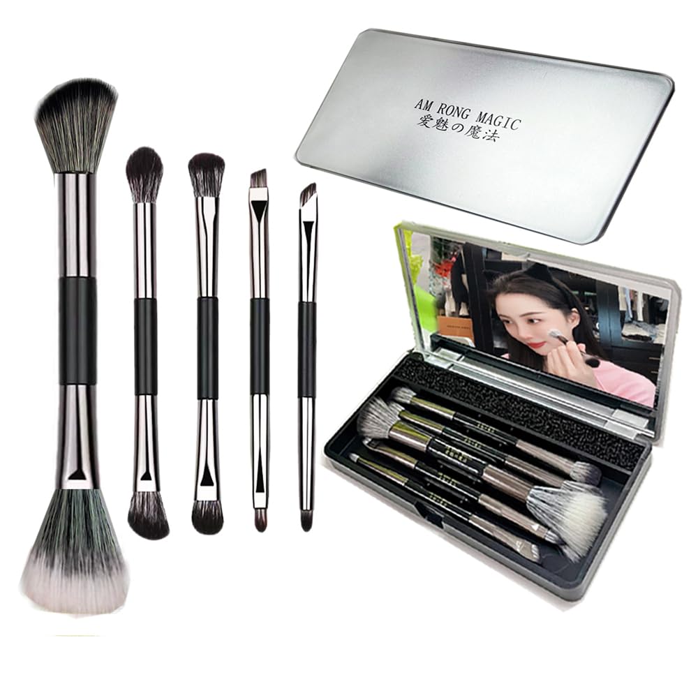 Travel Makeup Brush Set with Mirror- Pack of 10 Pcs Mini Makeup Brushes ， Necessary Combination for Daily Makeup.Foundation Concealer Blush Eyeshadow