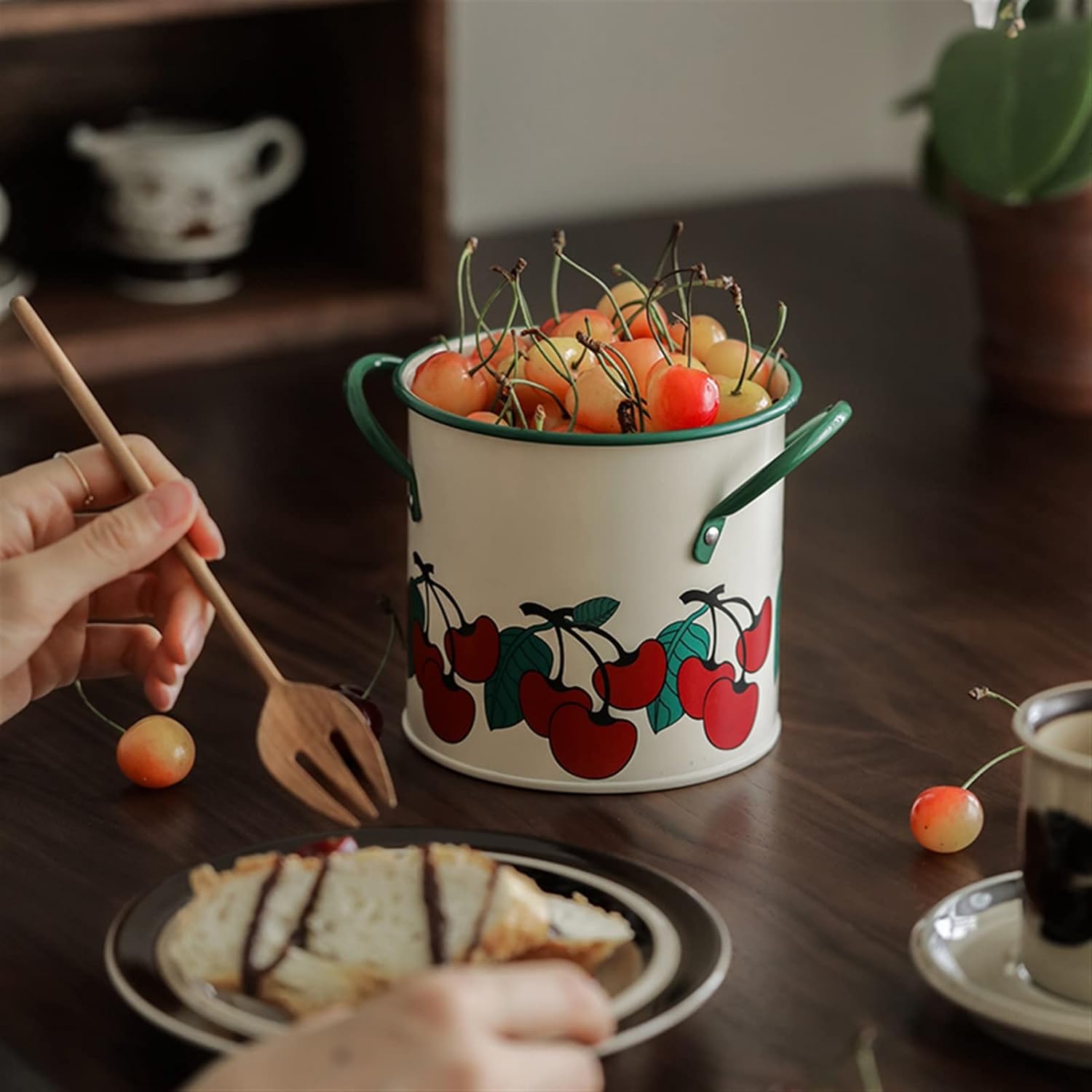 Cutlery Holder Vintage Cherries Spoon Rests Pot Clips Kitchen Utensil Storage Boxs for Pot Chopsticks Holder with 4 Grids Metal Buckets Bins Utensil Holder/Spatula Holder