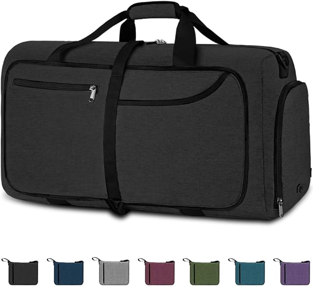 NEWHEY Foldable Travel Duffle Bags for Men Weekend Overnight Bag Sports Gym Bag with Shoe Compartment Folding Luggage Holdall Bag Water Resistant 40L 65L 80L 100L