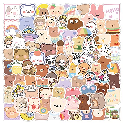 かわいい熊チャンステッカーセット 100枚 かわいいインスタスタイルクマ防水ステッカー シールパック ブランドステッカースーツケース 車 バイク ヘルメット スケボー ギターなどに適用