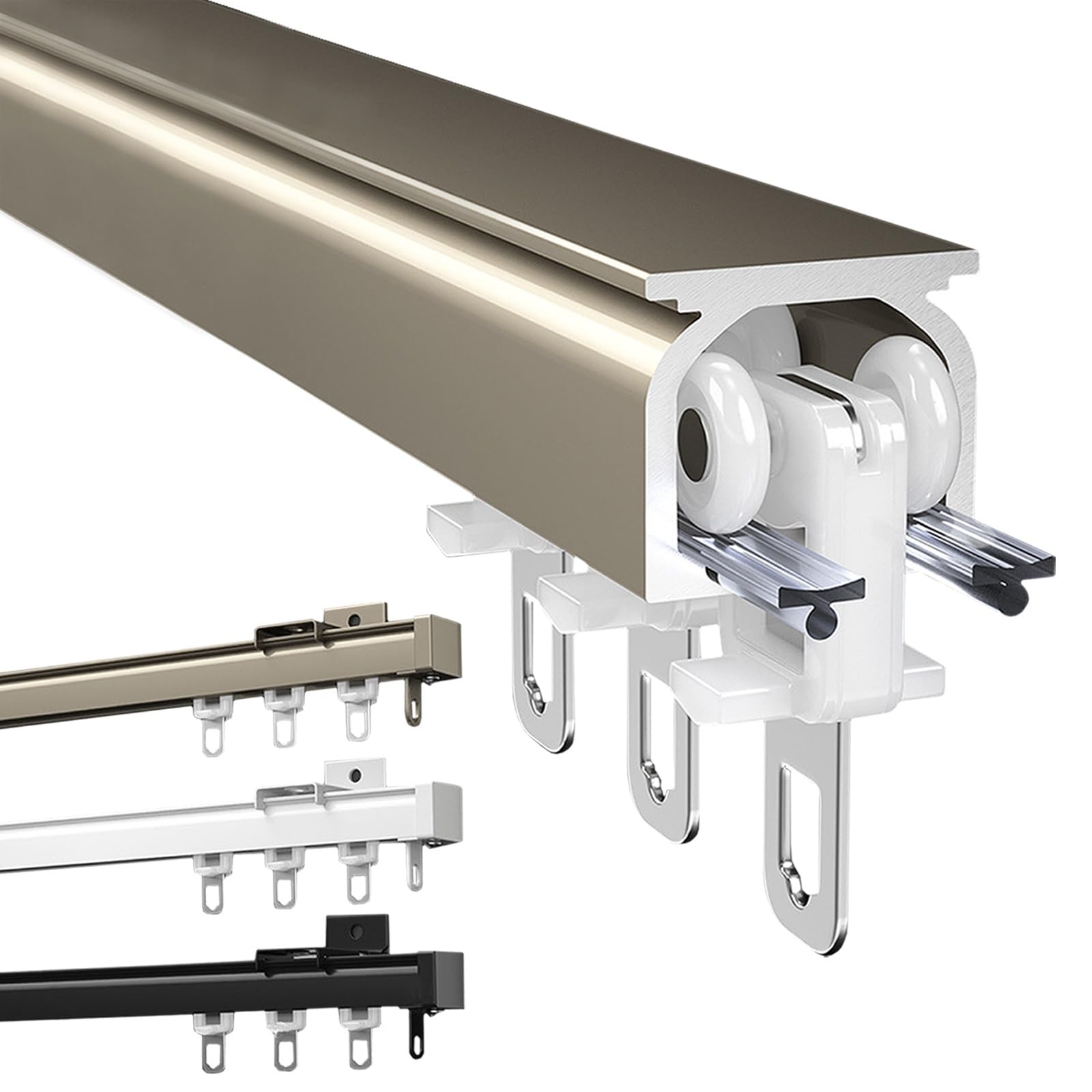 Aluminium-Schiene, 1-lagig, 50 cm / 600 cm, für Schiebebefestigung, Wand-/Deckenmontage, 2 mm dick, ideal für Vorhänge und Vorhänge