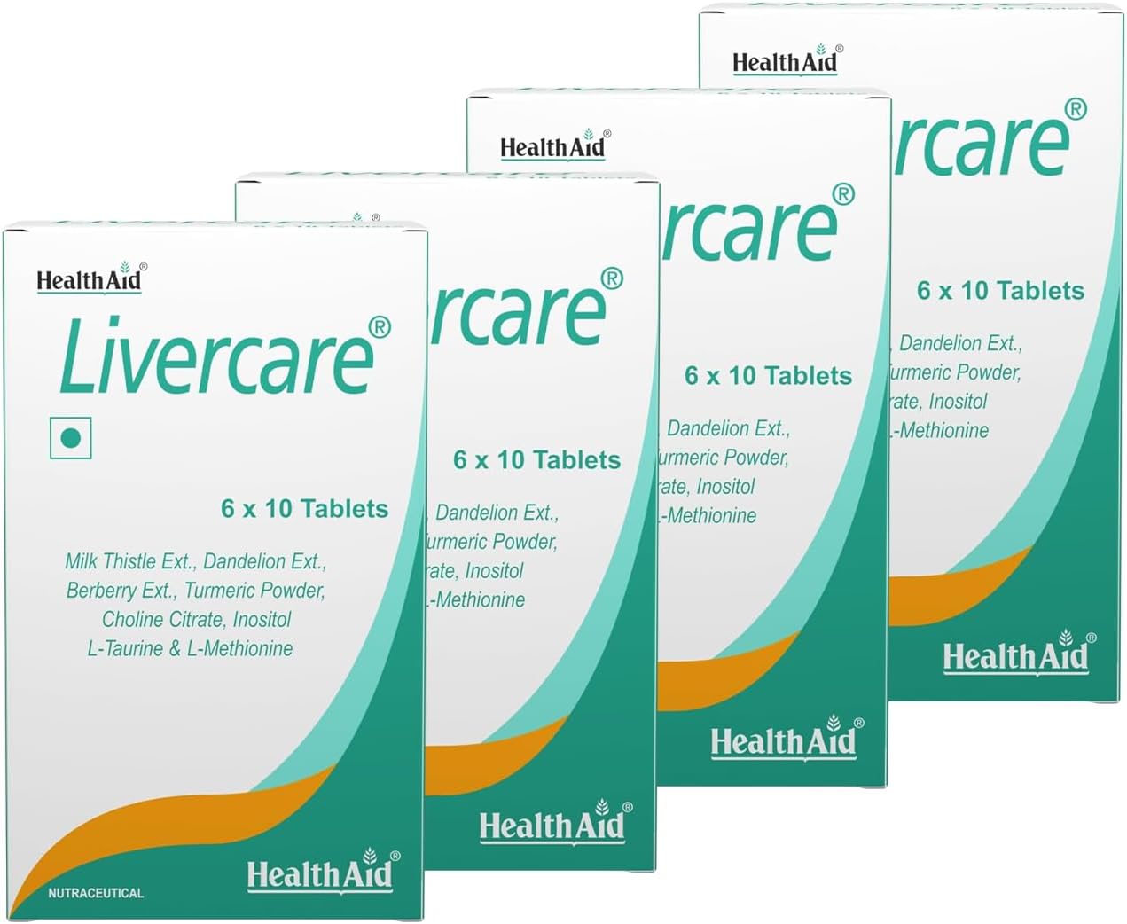 HealthAid Livercare – Liver Detox Supplement with Milk Thistle, Dandelion, Choline & Inositol | Supports Healthy Liver Function & Metabolism | For Men & Women | 60 Tablets (Pack of 4)