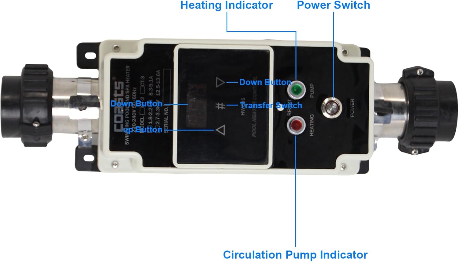 cjc Electric Pool Heater Thermostat, 220V 3KW Hot Tub Spa Heaters Thermostat, Hot Tub Heater with LCD Display Internal Circulation System for Small Pool, Hot Tub, Spa, Bathtub