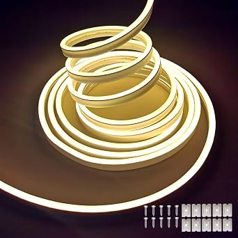 Warm White LED Neon Strip Light,16.4ft/5m 12V DC Waterproof Flexible Light Strip for Indoor and Outdoor Decor, Bedroom, Kitchen, Party, TV Backlight.Power Adapter not Included