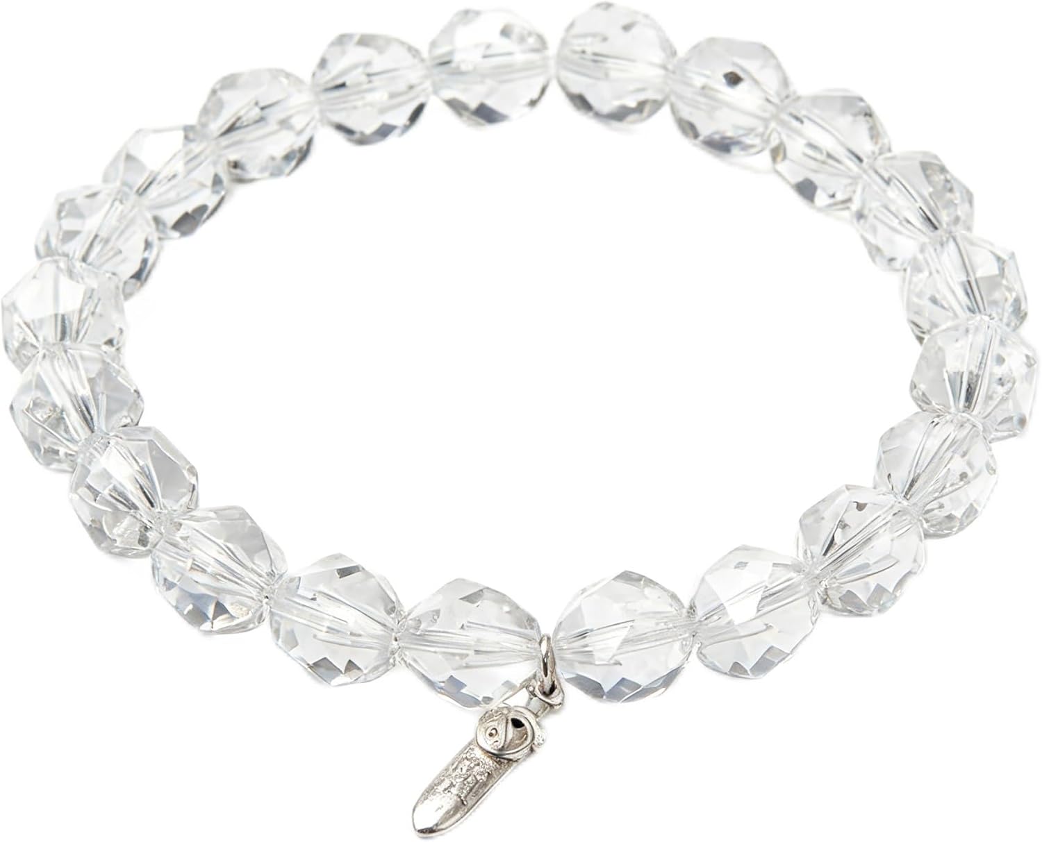 ANNIE WU Faceted Clear Crystal Beaded Bracelet with Yin-Yang Silver Charm, Sparkling Transparent Crystal Bracelet for Women, Minimalist Elegant Jewelry for Daily & Gift, Hypoallergenic