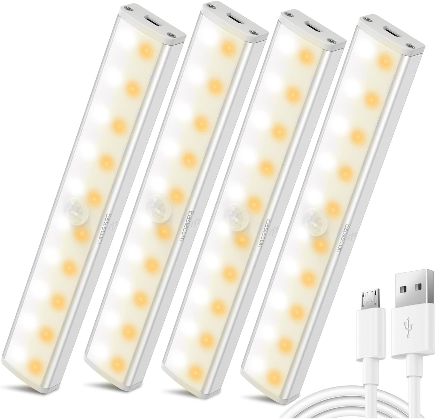 E Easiecom Closet Light Under Cabinet Lighting Motion Sensor Lights Indoor USB Rechargeable Dimmable Wireless Stick-on Night Light Bar for Kitchen Wardrobe Garage Stairs Bedroom 20Led