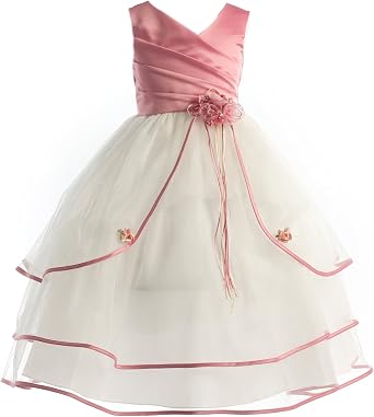 iGirlDress DustyRose/Ivory with Triple Tulle Layers Flower Girl Dress 2-16