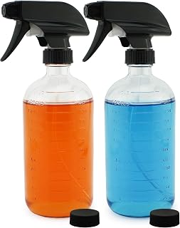 Cornucopia 16-Ounce Clear Glass Spray Bottles with Measurements (2-Pack); Sprayer Bottle with 3-Setting Heavy Duty Sprayers for Mist, Stream, OFF