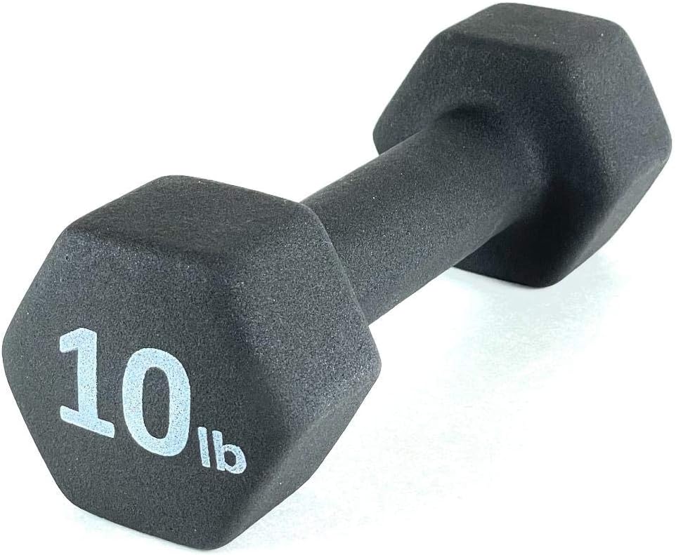 FRS Barbell Neoprene Coated Hex Dumbbell Weights (Black 10LB, Set of 2)