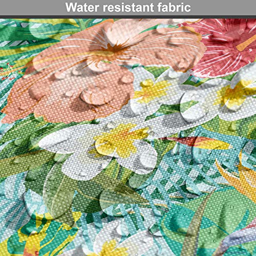 Image of Lunarable Leaf Fabric by The Yard, Vintage Cartoon Style Image of Hawaiian Flowers Crepe Gingers, Decorative Fabric for Upholstery and Home Accents, 3 Yards, Fern Green