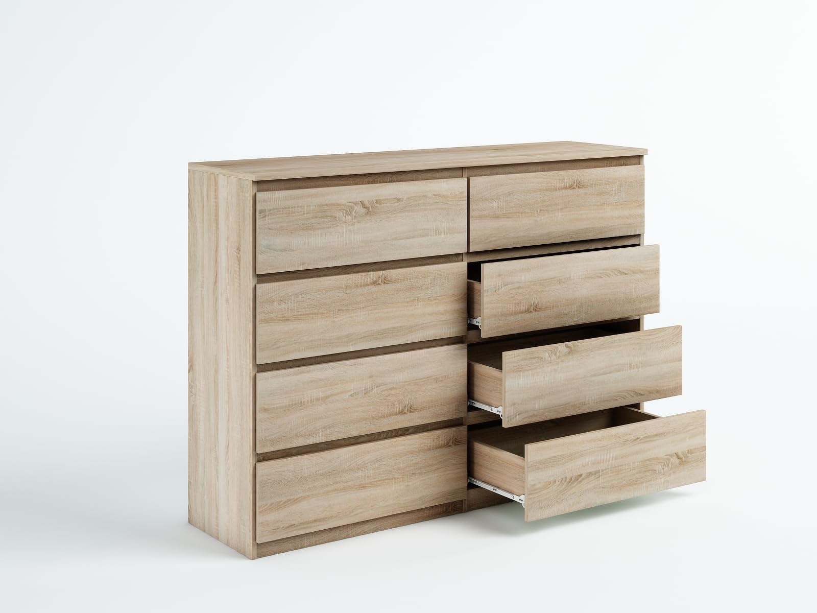 Commode 8 Tiroirs 100 cm - Sonoma - Design Minimaliste - 100x39x101,5 cm - Meuble de Rangement Spacieux pour Chambre, Salon ou Bureau