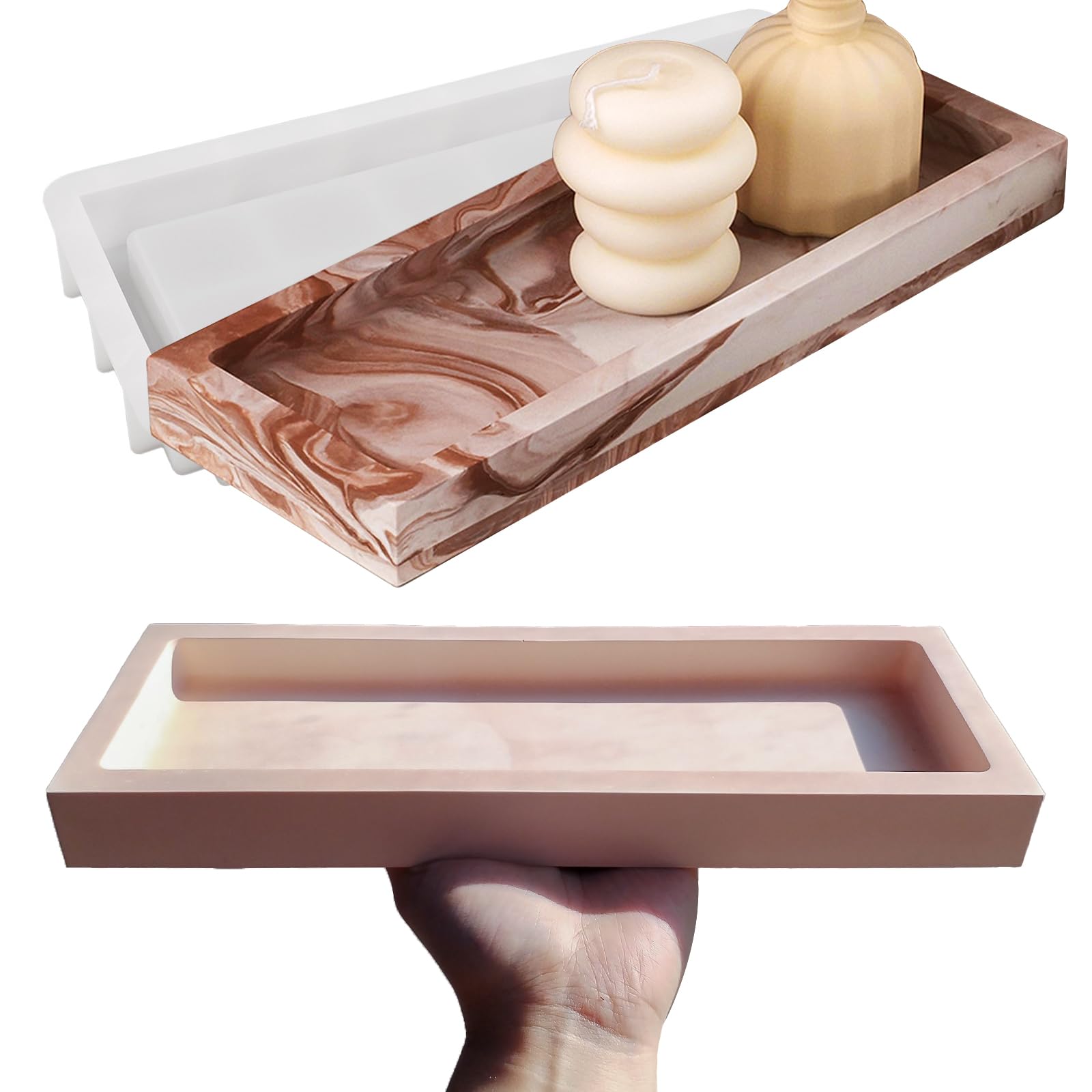 Wehous Large Rectangular Tray Mold With Edges, 12.3in Concrete Storage Container, Big Plate Candle Holder Silicone Molds for Epoxy Resin, DIY Cement Plaster Art Craft Home Decor