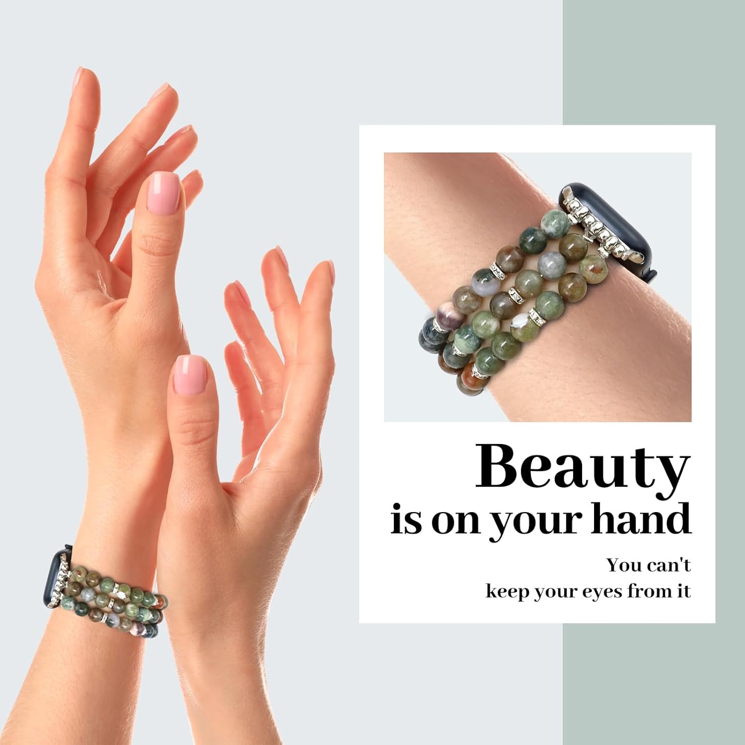 JR.DM Natural Stone Beaded-Bands Women Compatible with Apple Watch Series 11 10 9 8 7 6 5 4 SE 3 2 1 Fashion Stretch Handmade Bracelet Fancy Boho Elastic Strap for iWatch 38/40/41/42mm(S10/11) Gift - Image 4