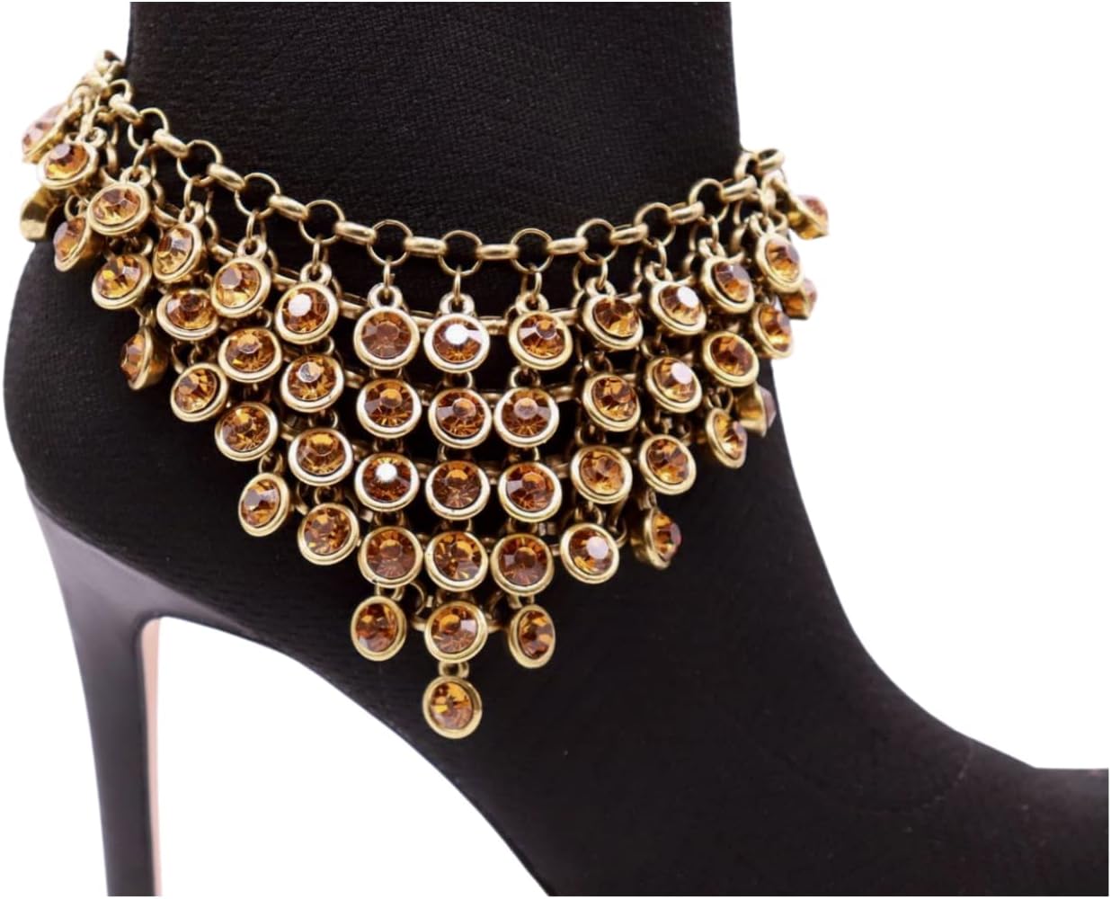 TrendyFashionJewelry Women Western Boot Chain Metal Links Bling Bracelet Anklet TOrange Beads Charm Strap Gold Color
