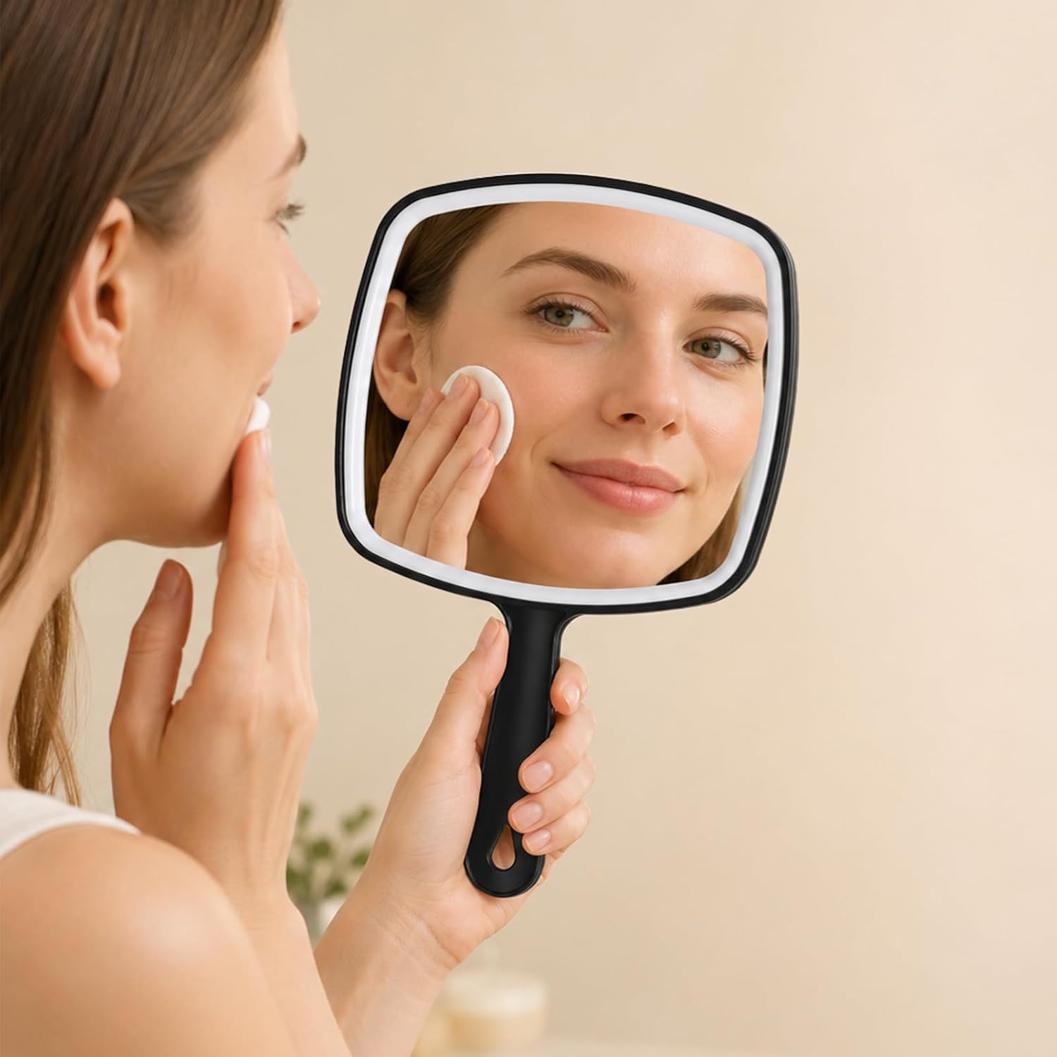 Handheld Mirror with Handle, Hand Mirror for Makeup and Grooming, Portable Handheld Mirrors, for Salon Barber Bathroom Vanity, Lightweight with Handle Grip 6.7x9.45 Inch Black