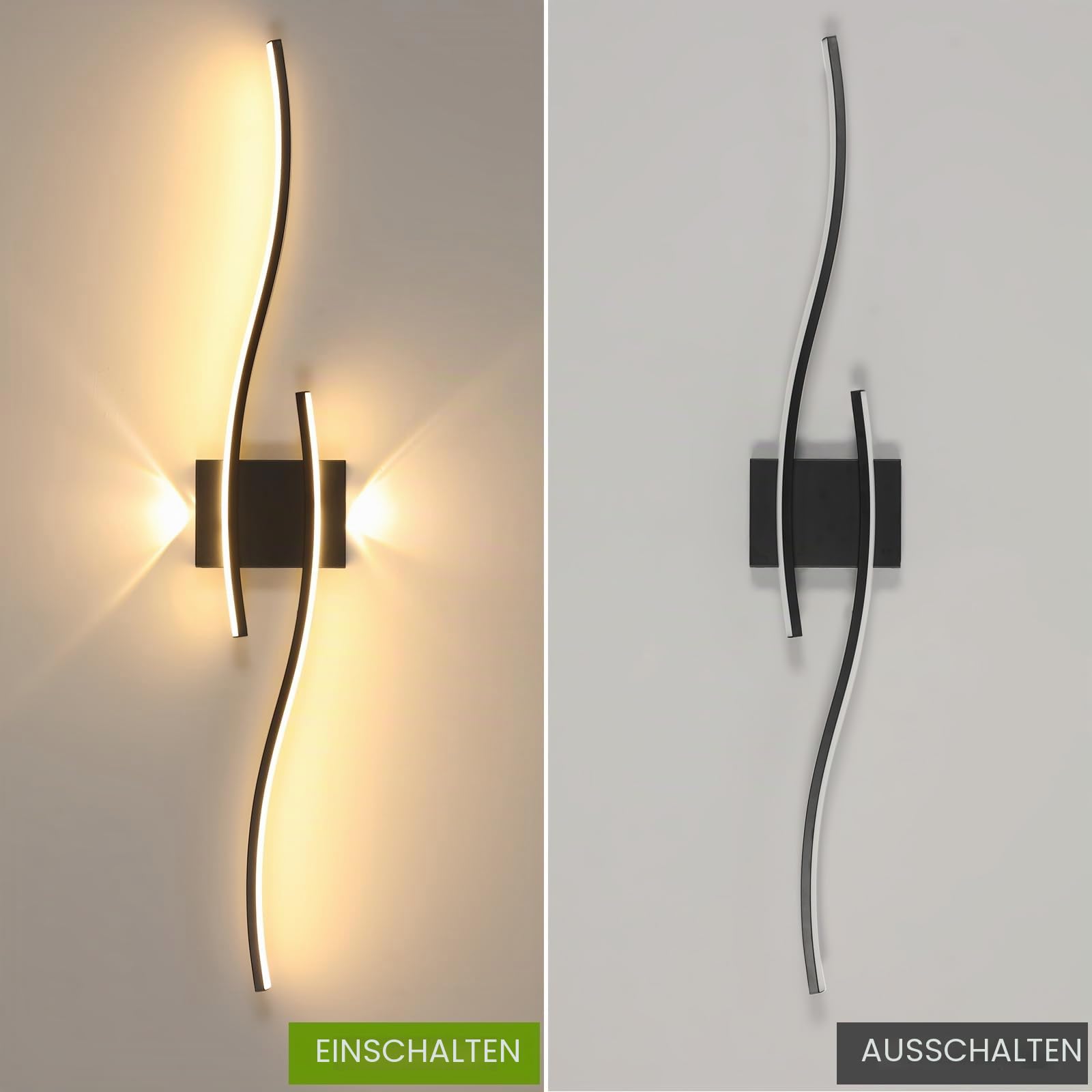 Goeco LED Wandleuchte Innen, 89 cm 29W Schwarz Dimmbar Wandlampe Lang 2 Fimmige 3000K-6500K, Memory-Funktion, Modern Led Wandlicht für Flur Treppenhaus Wohnzimmer Schlafzimmer