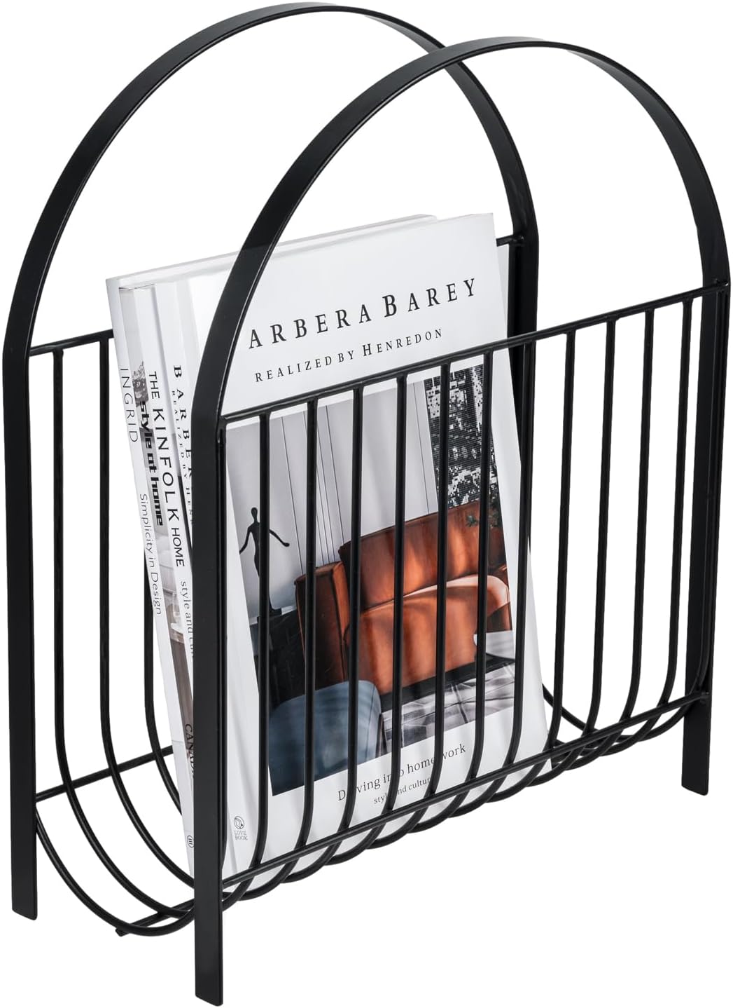 MyGift Matte Black Mid-Century Metal Wire Magazine Rack - Handbag Style Freestanding Holder for Magazines, Newspapers, Umbrellas