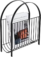 MyGift Matte Black Mid-Century Metal Wire Magazine Rack - Handbag Style Freestanding Holder for Magazines, Newspapers, Umbrellas