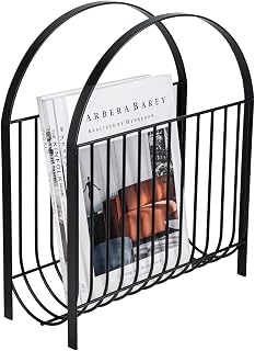 MyGift Matte Black Mid-Century Metal Wire Magazine Rack - Handbag Style Freestanding Holder for Magazines, Newspapers, Umbrellas