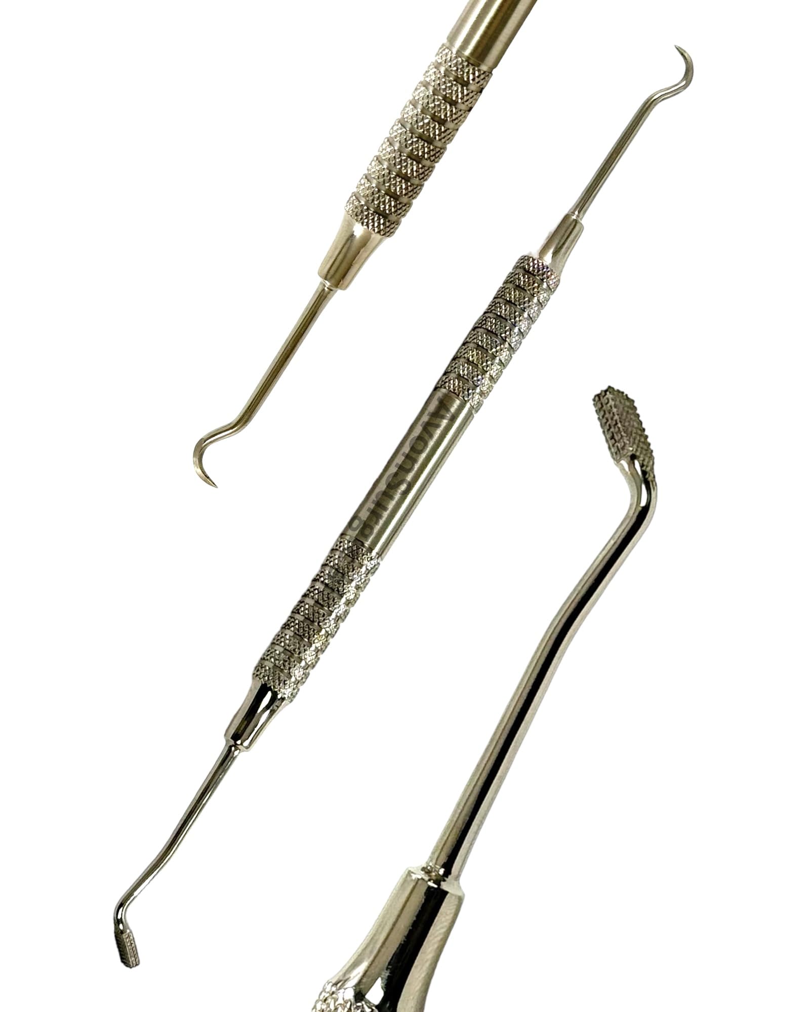 3 Pack Double Ended Dental Scaler and Orthodontic Band Pusher Placer with Hollow Handle Lightweight Scaler - Stainless Steel