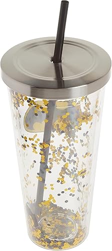 Miniatura 2 de Spoontiques Taza de purpurina con logotipo de Batman con pajita, 20 onzas