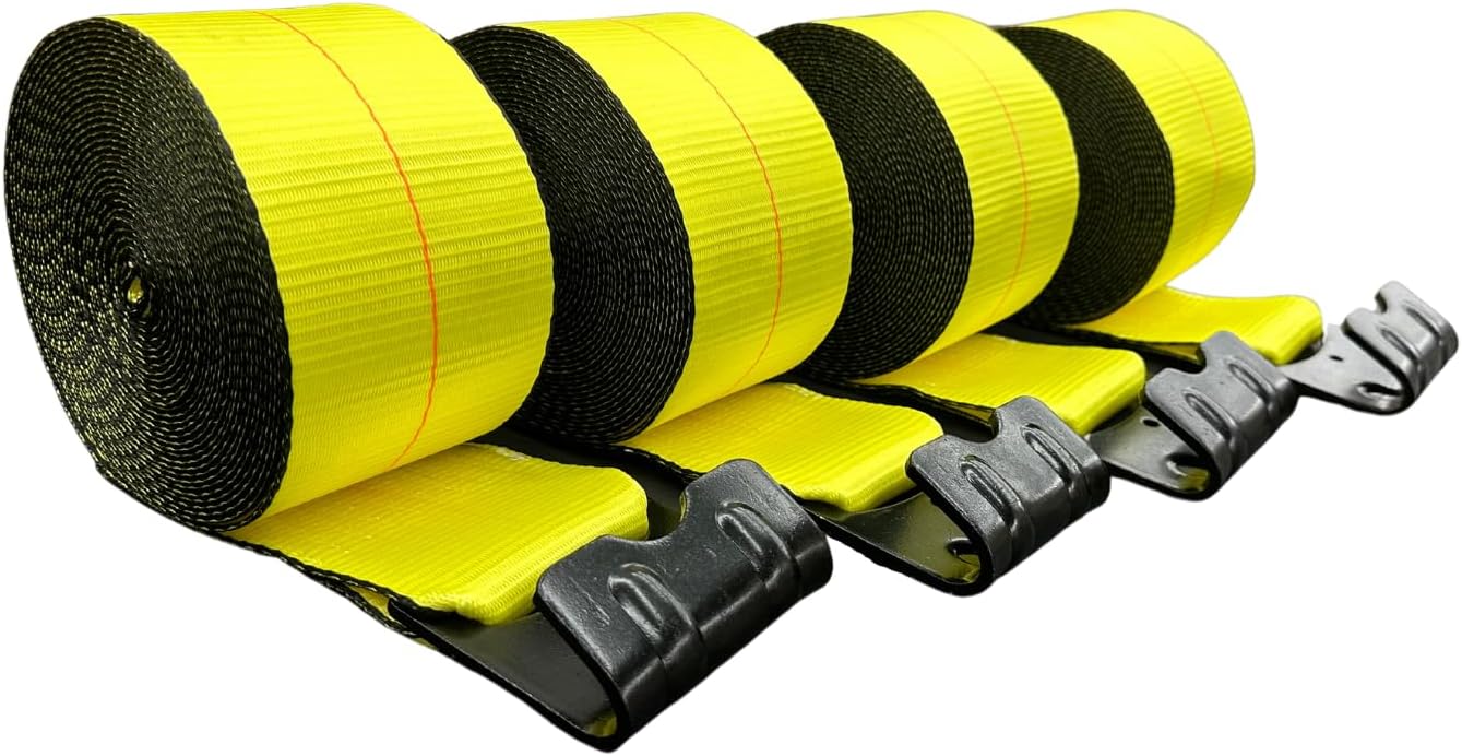 4 in x 30 ft Winch Straps, 5,400 lb Working Load Limit, Flat Hook, 4-Pack