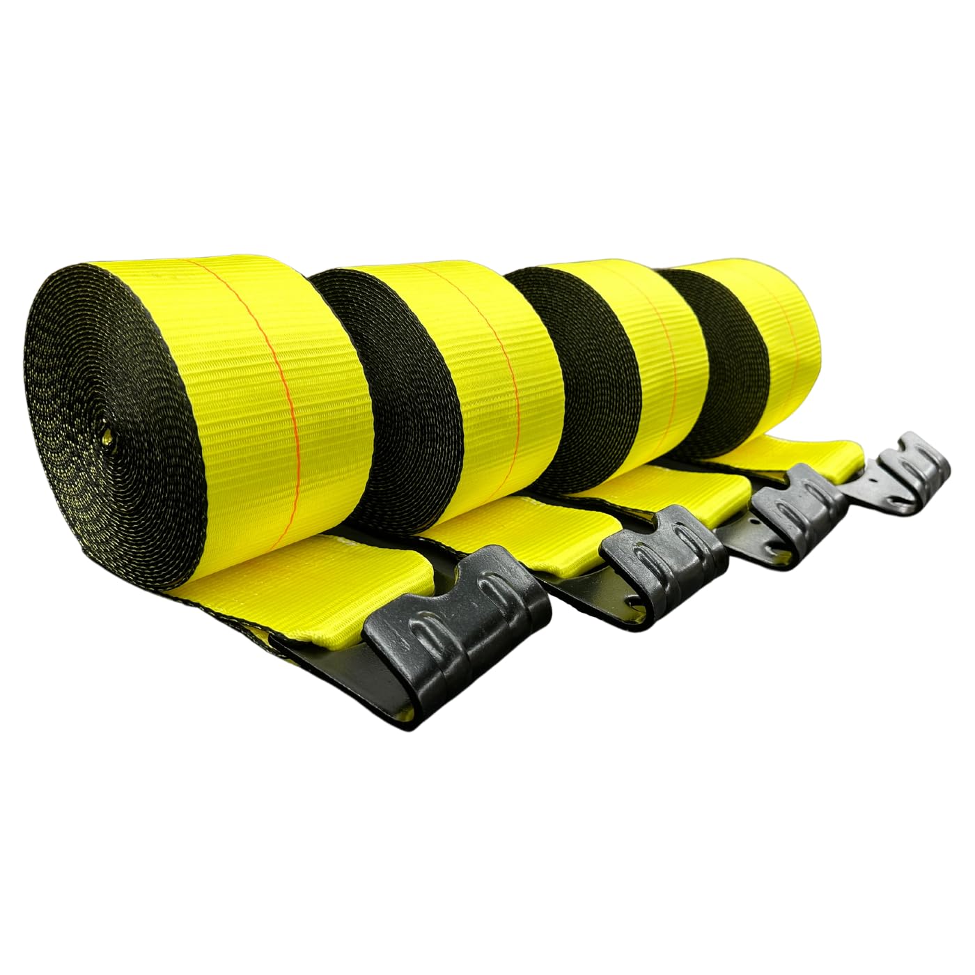 4" x 30' Winch Straps (4PK) - 5400LB WLL - Flat Hooks, Flatbed Trailer, Truck Tie-Downs, Heavy Duty