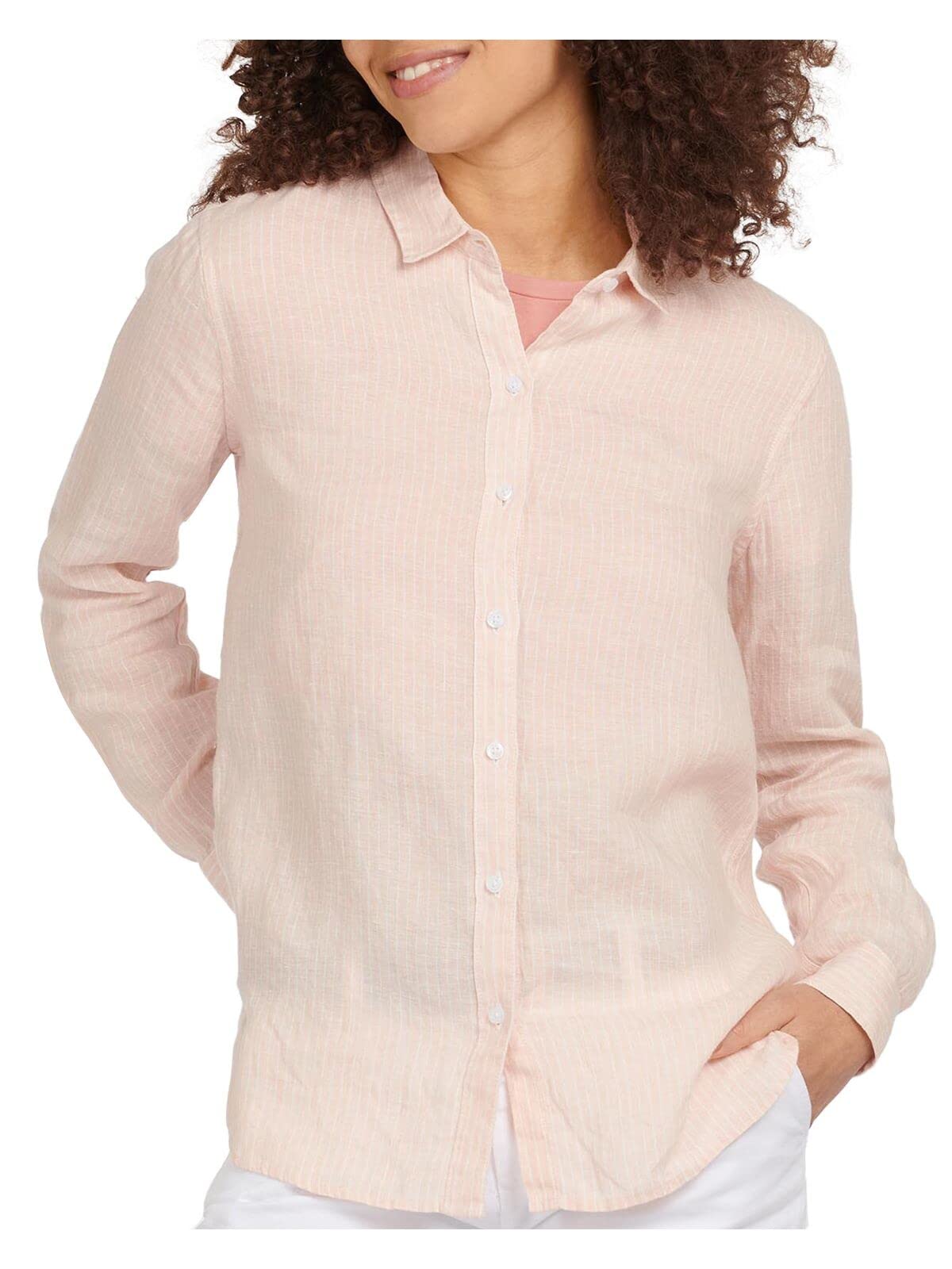BarbourWomens Pink Pinstripe Point Collar Button Up Top 8