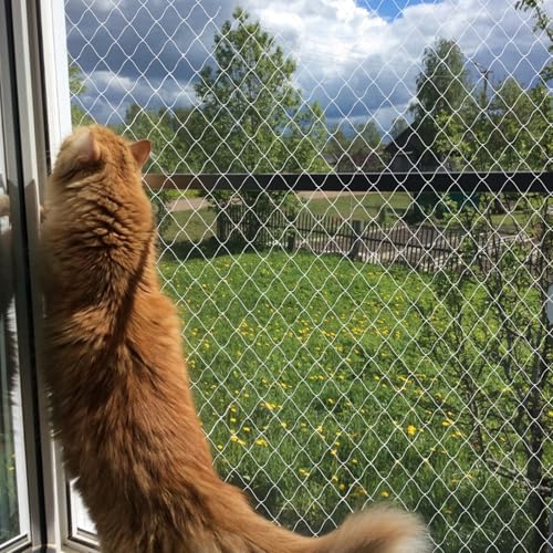 heqxwl Nylon Katzenschutznetz Katzennetz für Balkon Ohne Bohren Transparent Können Zuschneidbar und Bissfest Balkonnetze für Katzen zur Absicherung von Terrasse, Fenster und Türen (3x3 m)