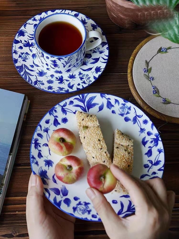 Coffee Cup,Tea Cups,Coffee Cup* Ceramic Coffee Cup Set,Tea Set,Ceramics Coffee Cup Saucer Set with 3 Pieces,Chinese Blue and White Porcelain Style Tea Cup Saucer Set Porc