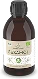 MASSAGE-EXPERT Huile de sésame bio pressée à froid – Huile de base maturée pour massage, ayurveda, soins de la peau et soin des cheveux [Flacon de 250 ml avec bouchon à pulvérisation] 250 ml (Lot de 1)