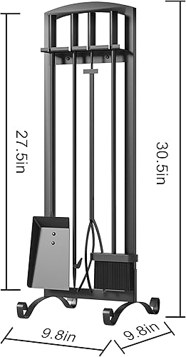 Miniatura 3 de Kingson Juego de 5 herramientas para chimenea hechas a mano, soporte para fogatas al aire libre, herramientas para chimenea, pinzas para pala,