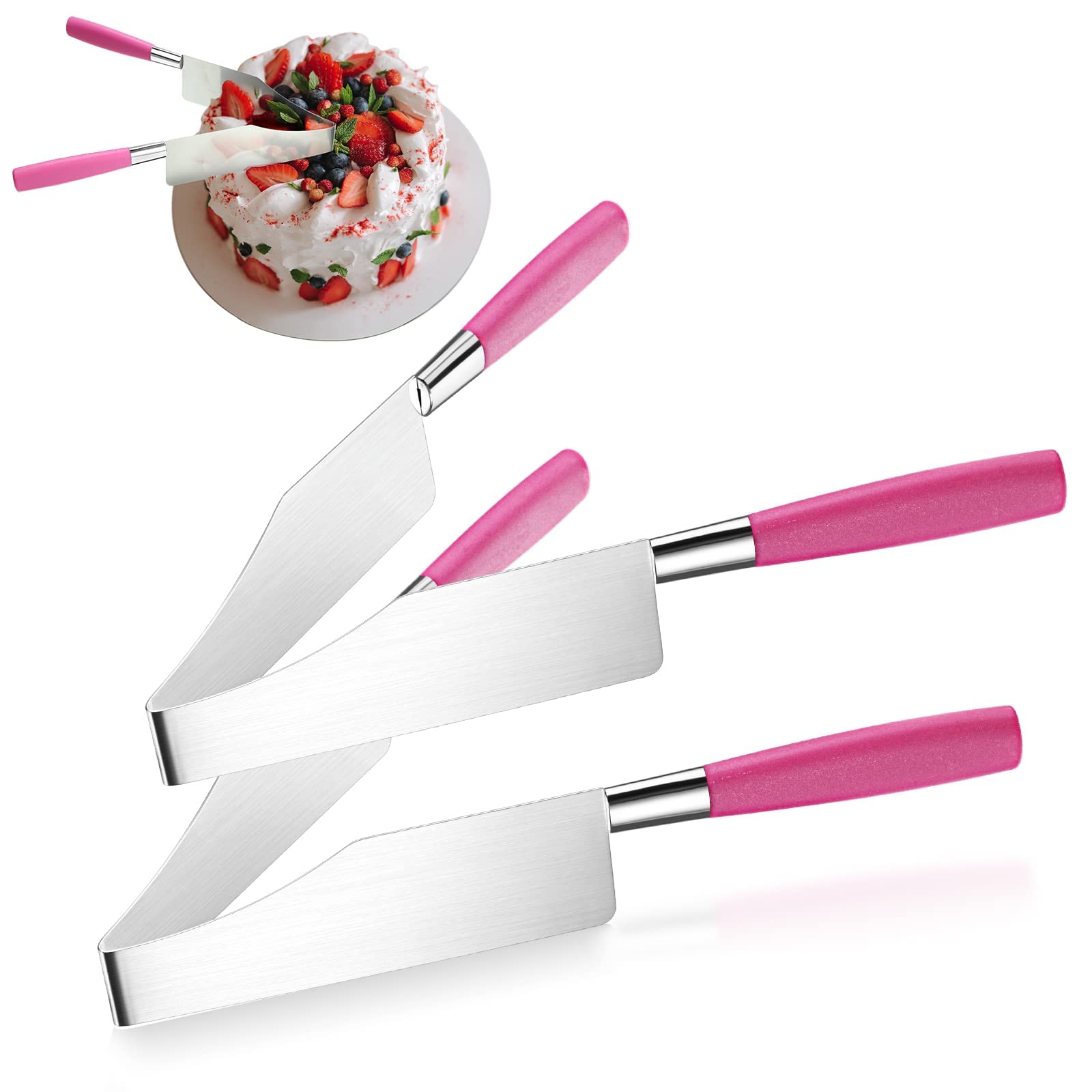 Azonee Cake Slicer Cutter, New Stainless Steel Cake Slicer, Cake Server Slicer Pie Knife Cake Pie,Tools Kitchen Utensils Plastic Gadget Perfect Presentation Cake(Rose Red,2 Pieces)