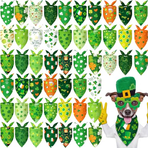 Image of Abbylike 50 Pcs St Patrick's Day Dog Bandanas Bulk Green Shamrocks Bandanas for Dogs Triangle Kerchief Bibs Scarf for Pet Irish Costume Photo Props Pet Shops Groomer, 25 Styles (25.6 x 17.7 x 17.7)