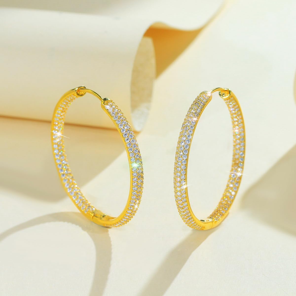 Luxury Cubic Zirconia Big Round Hoop Earrings, White Gold Plated, Clear Crystal Paved, Wedding Engagement Dangle Jewelry for Women - Image 6