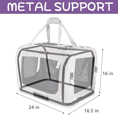 Vista 34 de Transportador para gatos extra grande, de lado suave, portátil para 2 gatos, 24 x 16.5 x 16.5 pulgadas, plegable, diseño cómodo con cuenco, gris