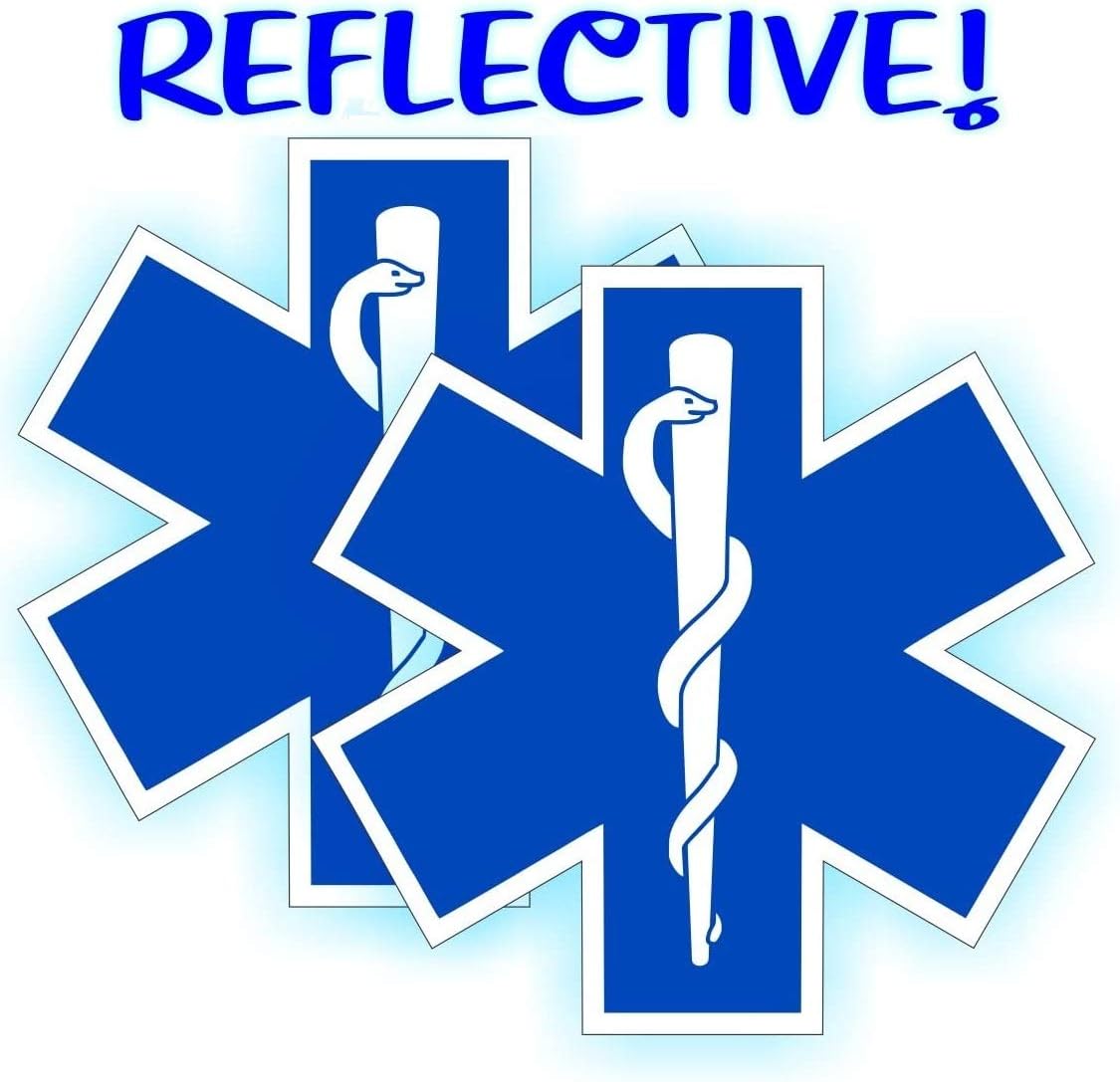 2 pcs Reflective Star of Life Hard Hat Stickers | Fire Rescue Helmet Motorcycle Vinyl Decals | Paramedic EMT Ambulance Labels Badges CPR AED First Aid Nurse RN DMT