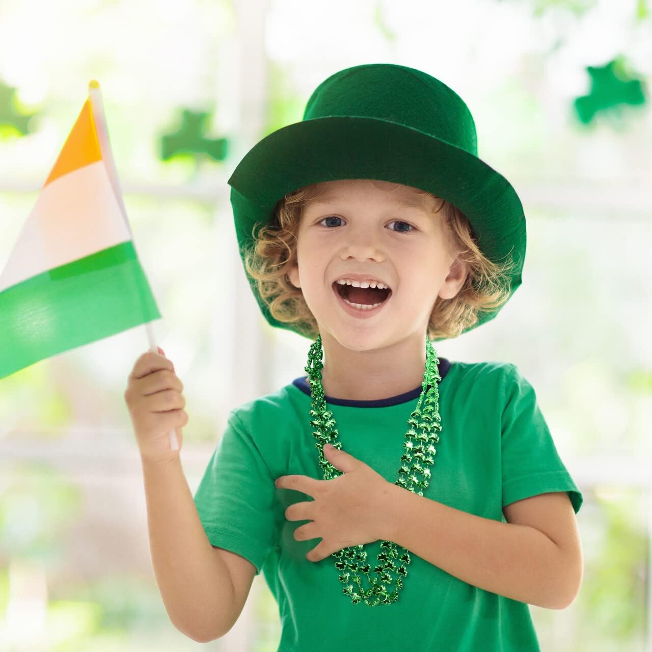 JOYIN 36 Pcs St. Patrick Shamrock Bead Necklaces, Green Clover Bead Necklace for St. Patrick's Day Dressing Up Costume Accessories, Irish Carnival Party Favor Supplies