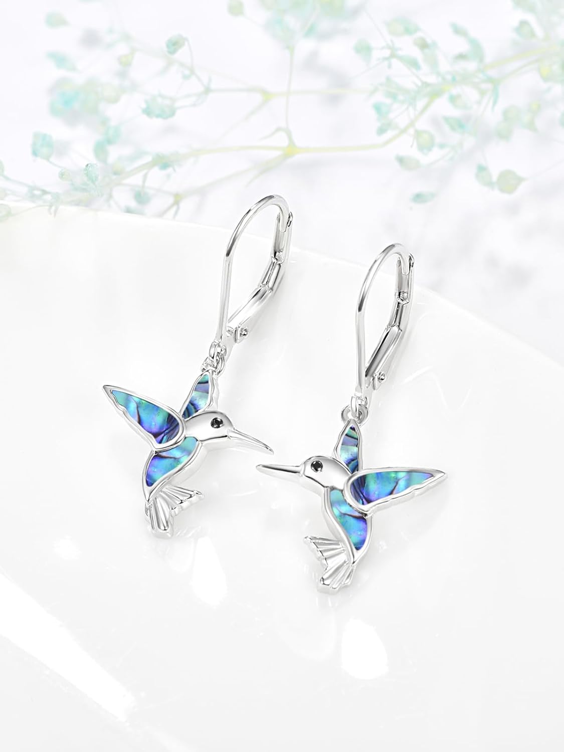Dreamboat Hummingbird Bird Leverback Earrings for Women 925 Sterling Silver Abalone Shell Dangle Drop Earring Jewelry Gifts for Hummingbirds Lovers - Image 2