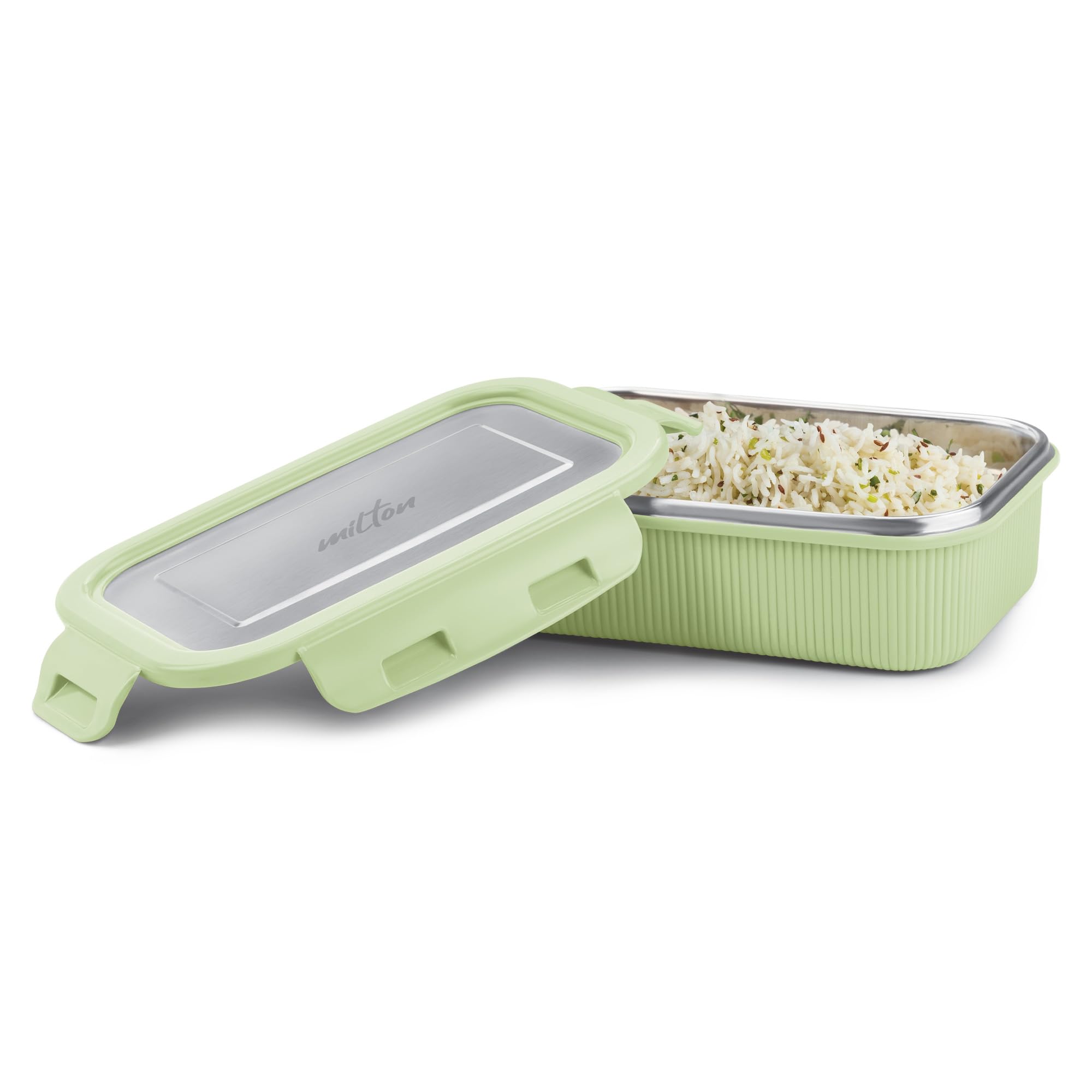 MILTON Cool Touch Rectangular 600 Stainless Steel Container, 580 ml, Green | Microwave Safe | Food Grade | BPA Free | Refrigerator Safe