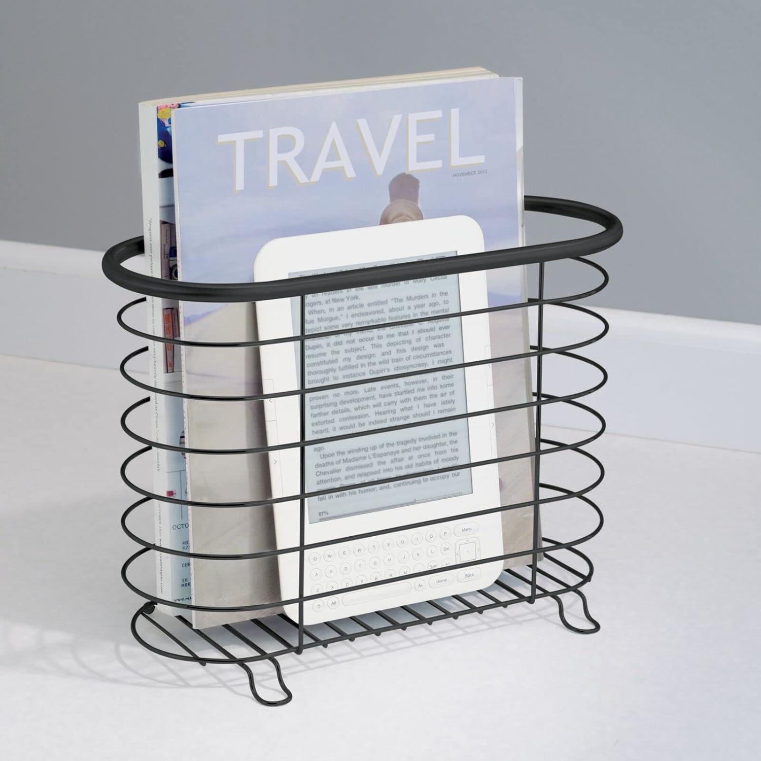 mDesign Newspaper and Magazine Rack for Bathroom, Office, Entryway - Matte Black